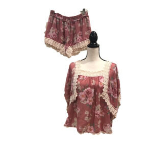 Anthropologie Eloise Nella 2-Piece Pink Floral Pajama Set M